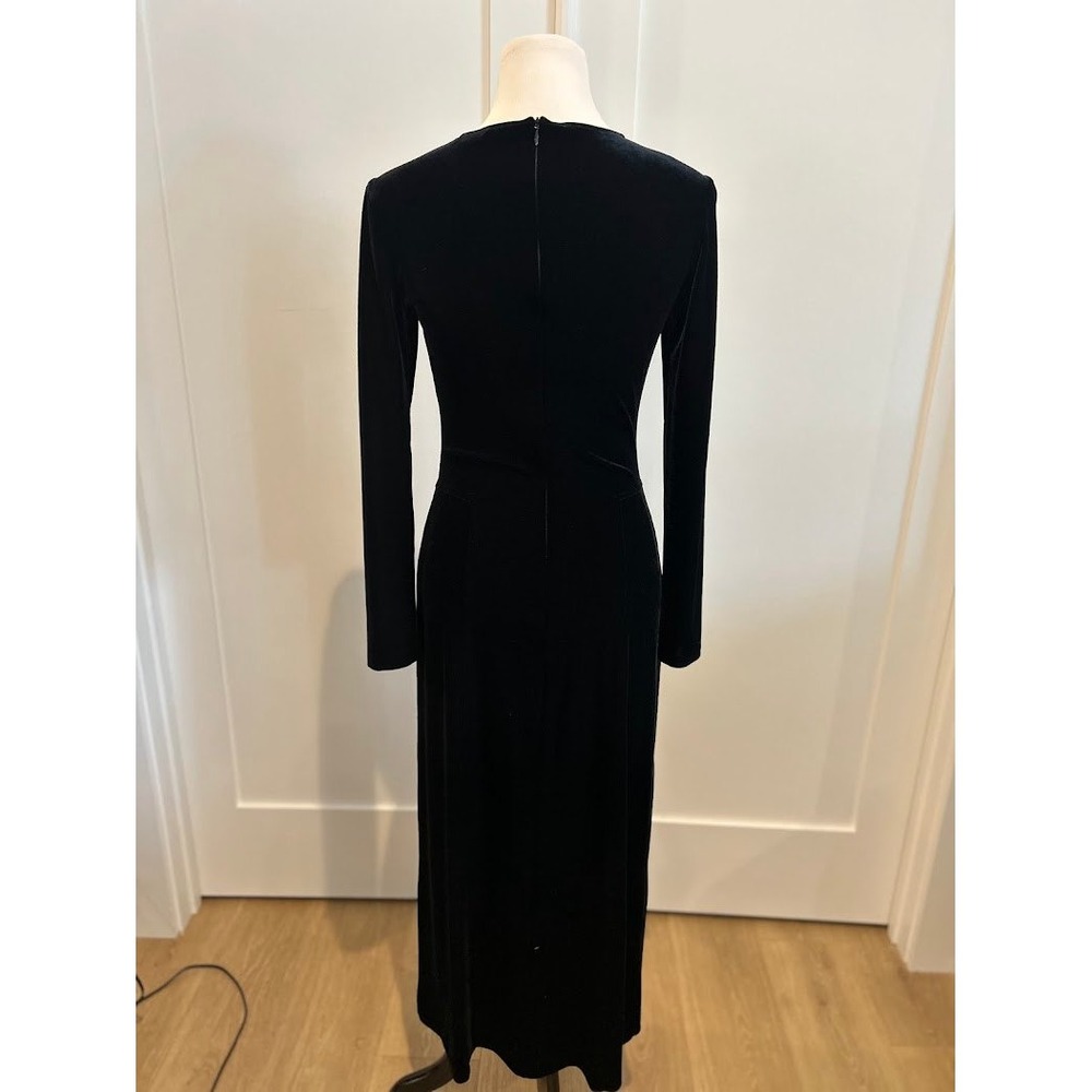 Giorgio Armani Collezioni Black Velvet Maxi Dress Long Sleeve V-Neck Vintage SZ6 - Picture 6 of 8